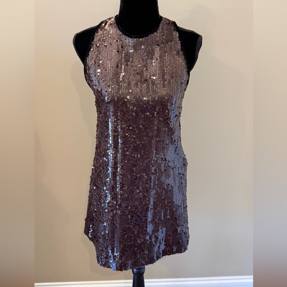 Women’s ZARA Limited Edition chocolate brown sequin shift dress- Size Small - Picture 2 of 9